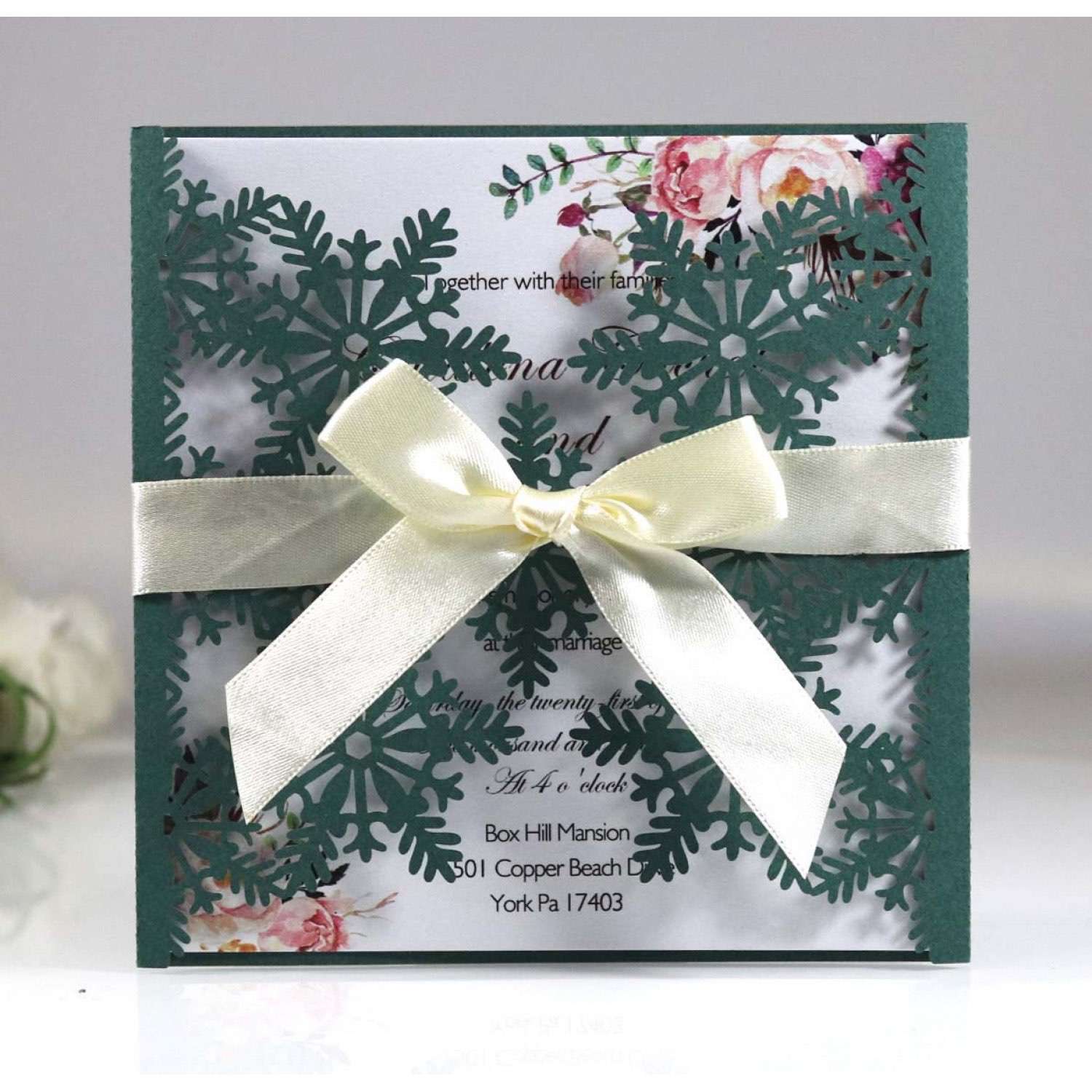 Christmas White Snowflake Card Laser Bowknot Invitation Card